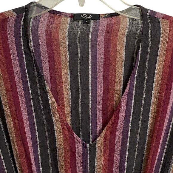 Rails Lucca Mini Dress Women's Sz S Linen Blend Striped Smocked V-Neck Coquette - Picture 10 of 16